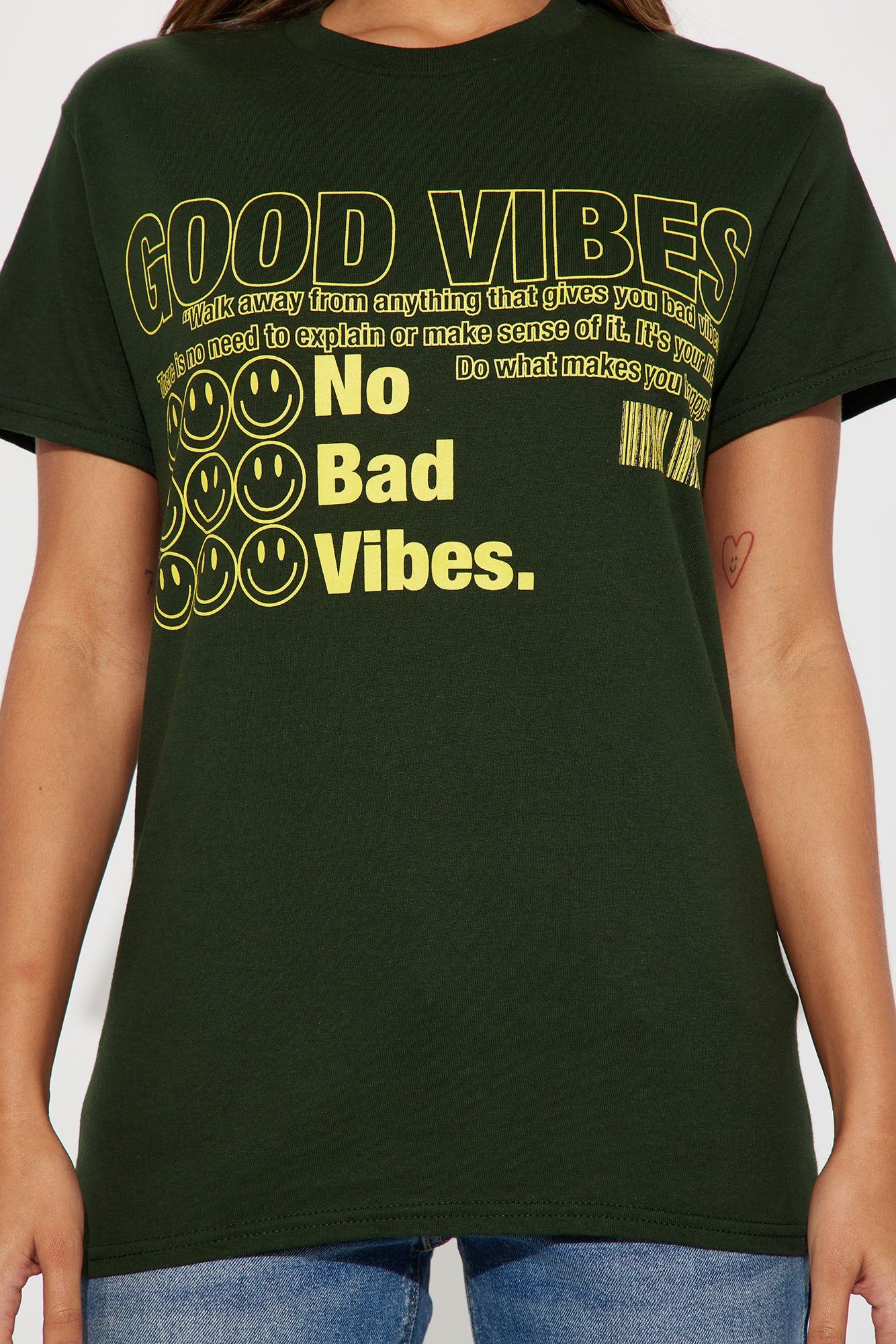 No Bad Vibes Smiley T-Shirt - Hunter sold by Fashion Nova product image thumbnail 3