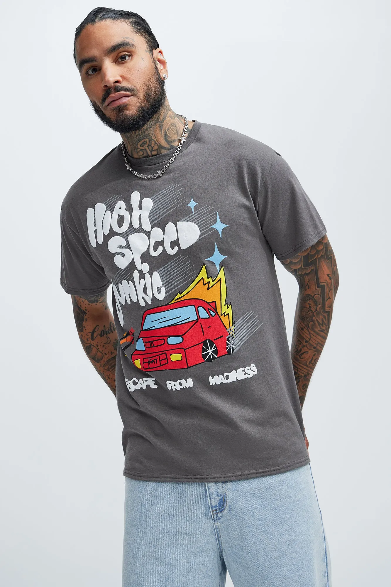 Mad Speed Short Sleeve Tee - Charcoal sold by Fashion Nova