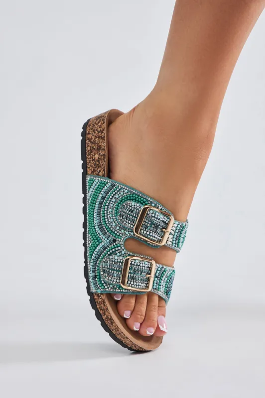 Leisure Day Beaded Slides - Turquoise sold by Fashion Nova