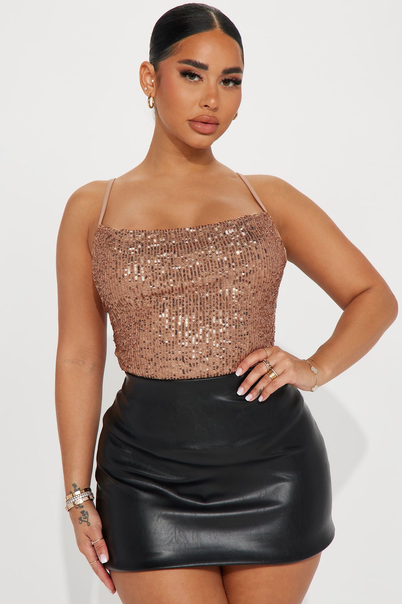 Dance All Night Sequin Top - Mocha sold by Fashion Nova