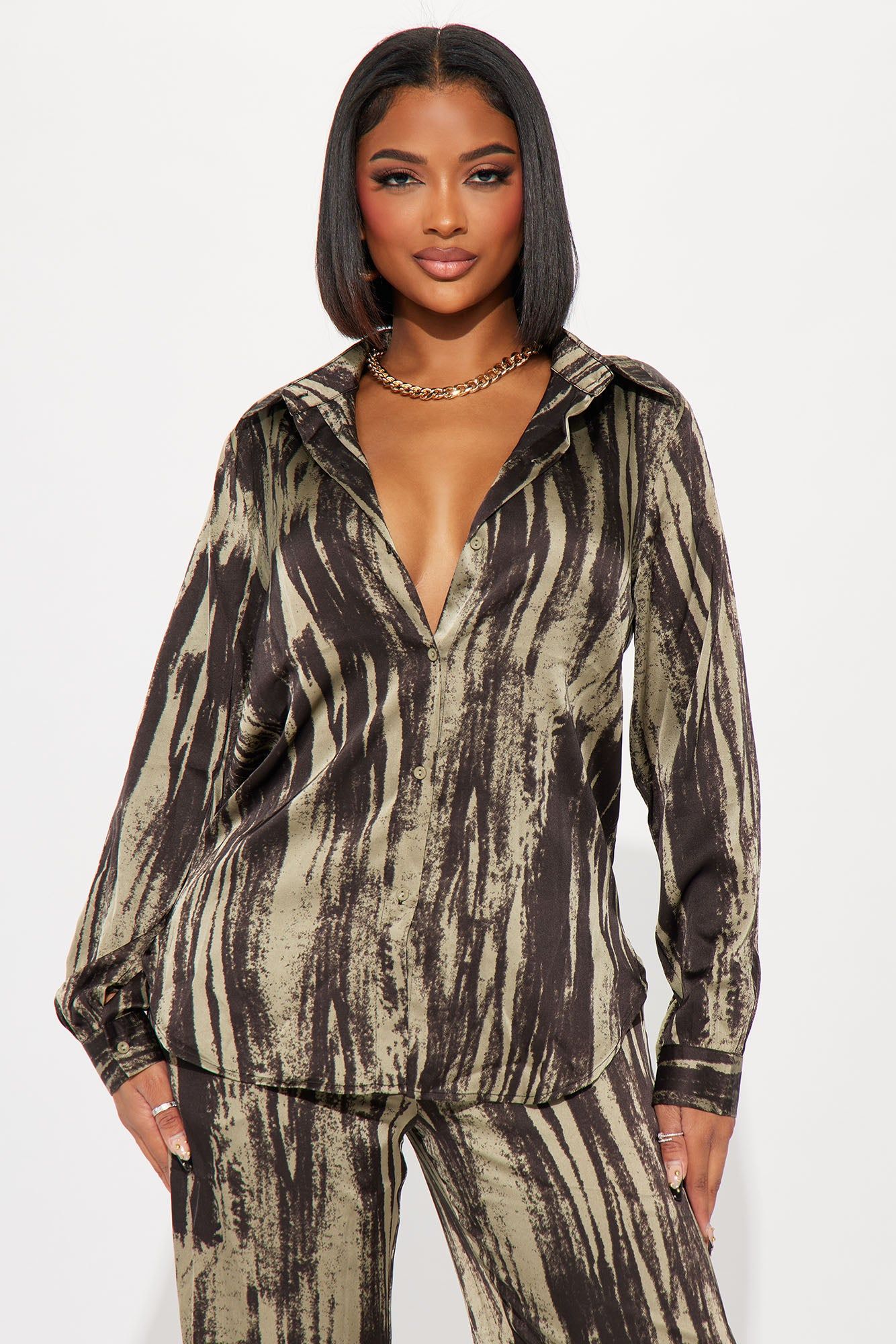 Say Something Satin Pant Set - Olive/combo sold by Fashion Nova product image thumbnail 2