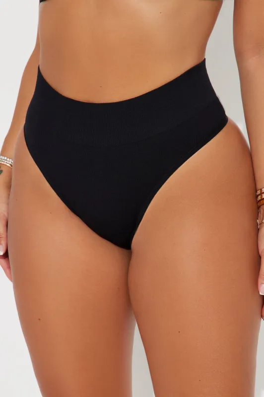Me And You Seamless Ribbed Thong Panty - Black sold by Fashion Nova