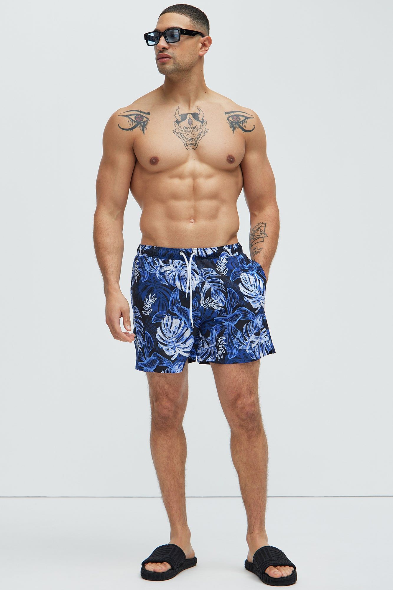 Palm Sketches Swim Trunks - Navy sold by Fashion Nova product image thumbnail 2