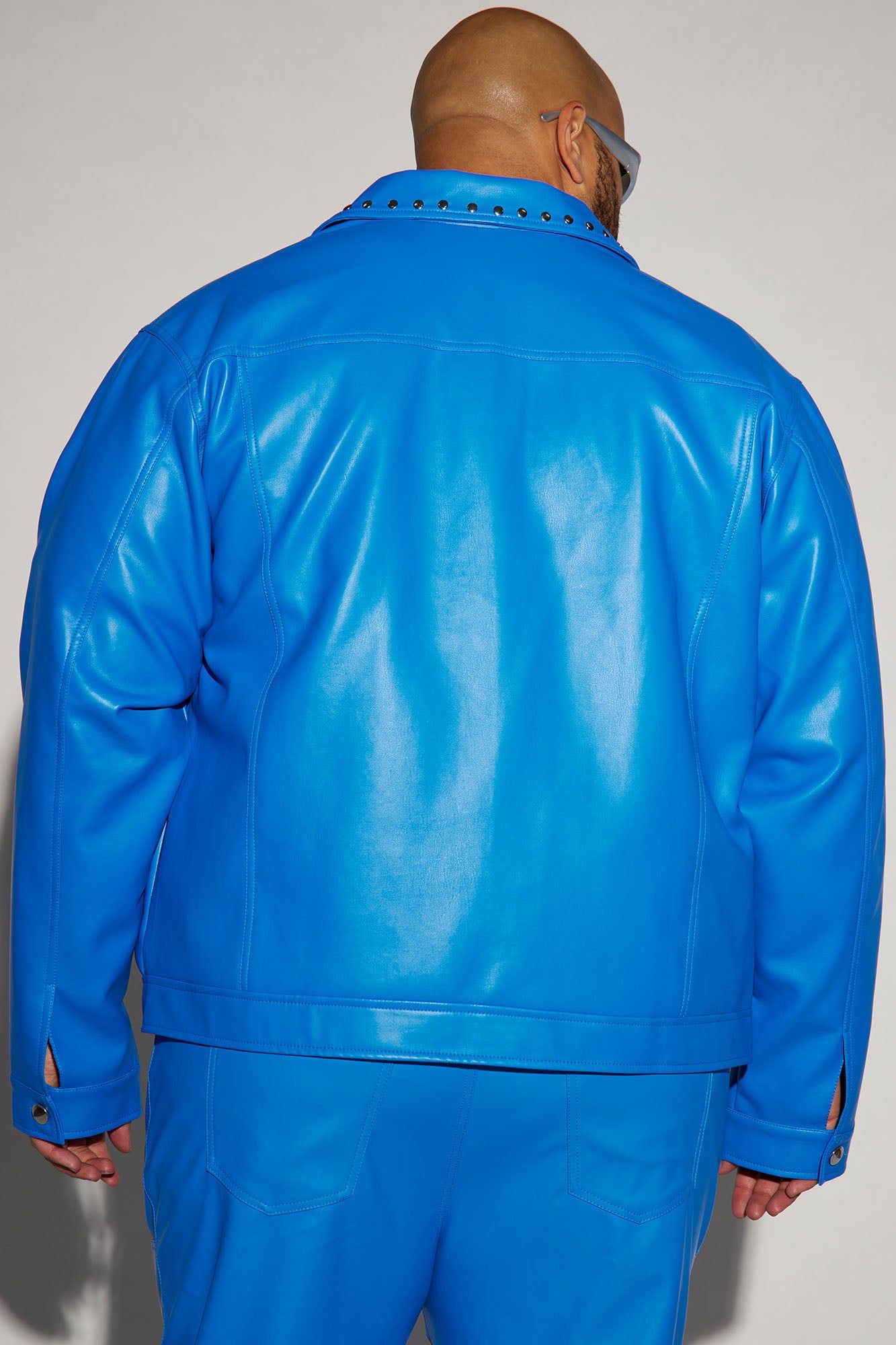 Faux Leather Studded Collar Trucker Jacket - Blue sold by Fashion Nova product image thumbnail 7