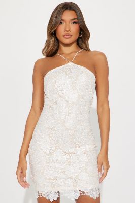 Candace Lace Mini Dress - White sold by Fashion Nova