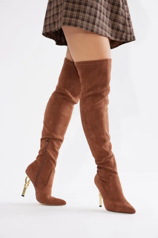 Leave The Drama Thigh High Boots - Brown sold by Fashion Nova