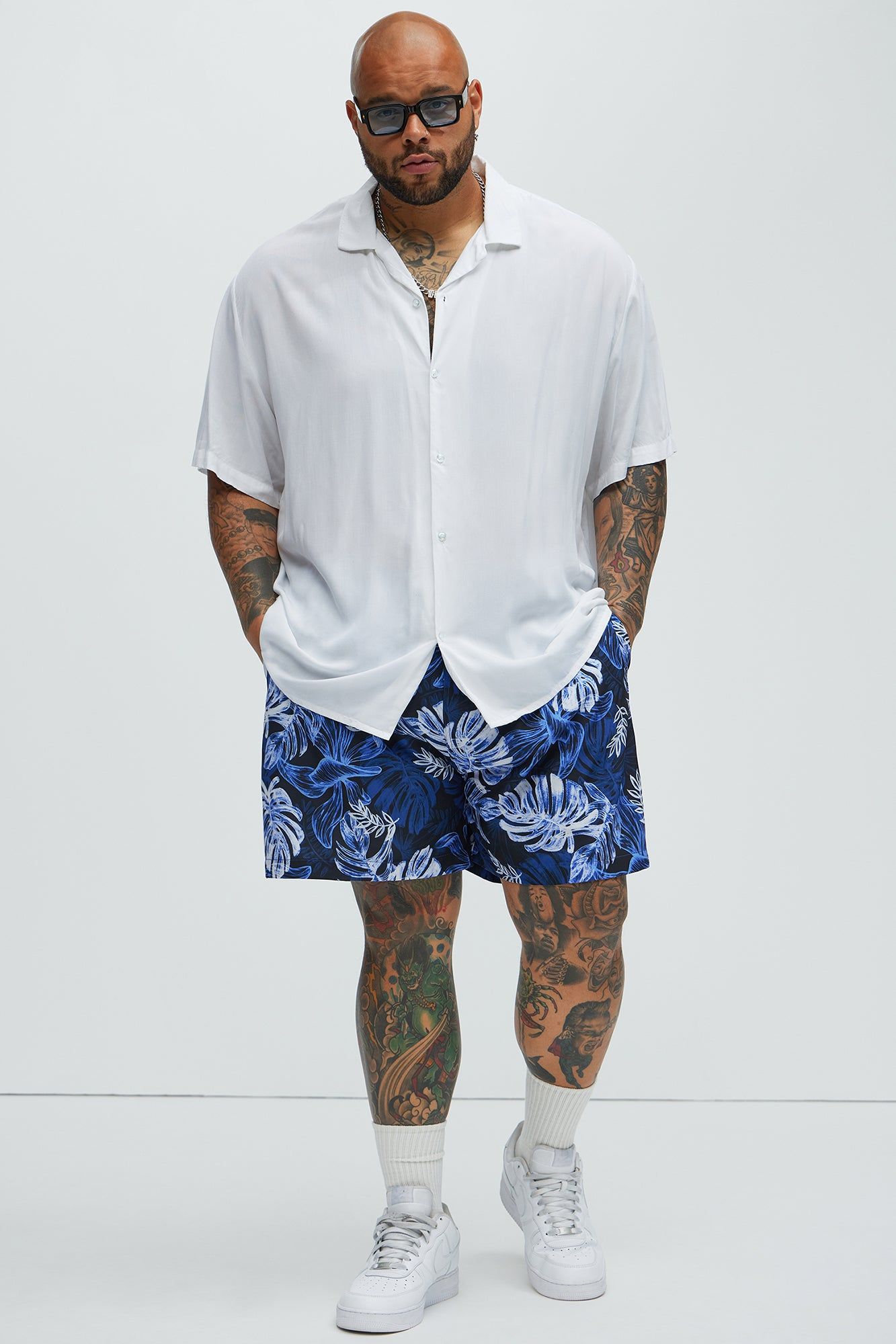 Palm Sketches Swim Trunks - Navy sold by Fashion Nova product image thumbnail 5