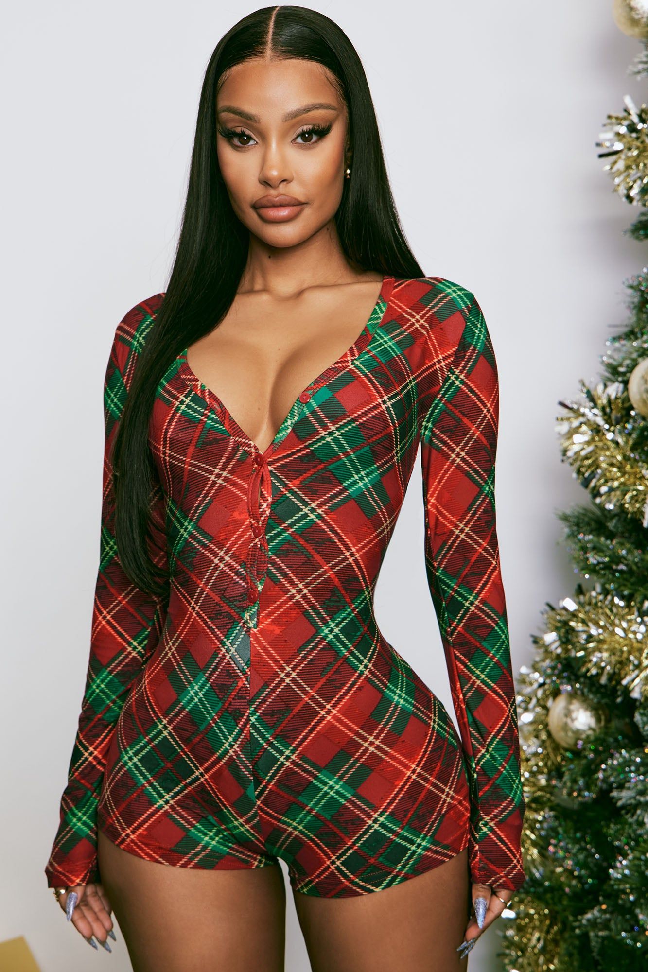Better Not Pout PJ Romper Onesie - Burgundy/combo sold by Fashion Nova product image thumbnail 2