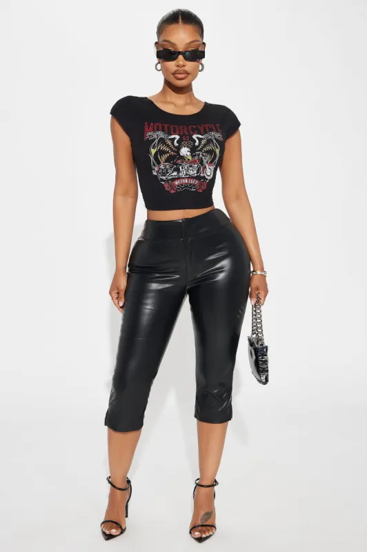 Meet Me Here Faux Leather Capri Pant - Black sold by Fashion Nova
