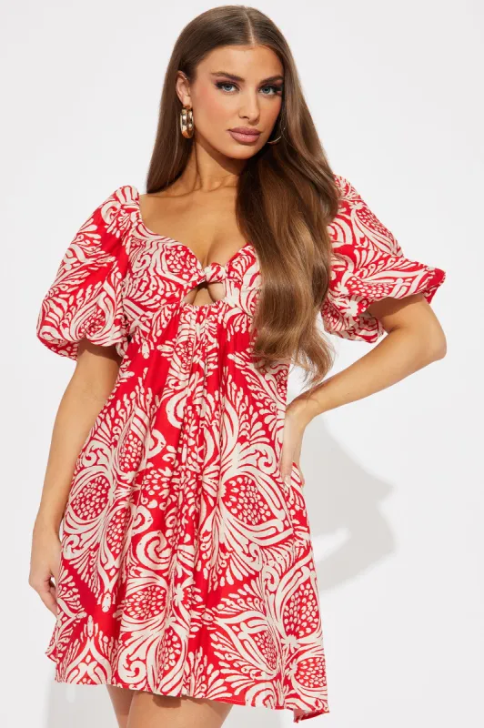 Versailles Puff Sleeve Mini Dress - Red sold by Fashion Nova