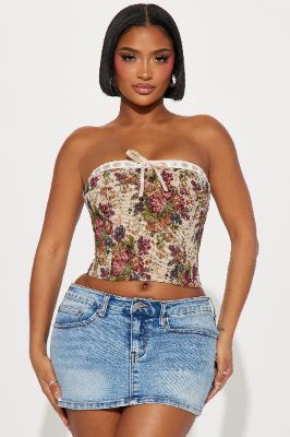 Table For 2 Jacquard Corset Top - Taupe/combo sold by Fashion Nova
