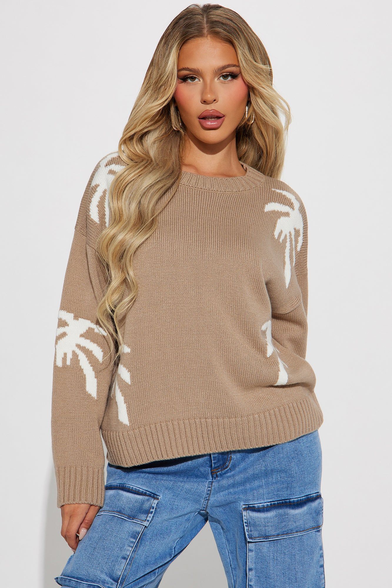 Livin' In The Palms Sweater - Brown/combo sold by Fashion Nova