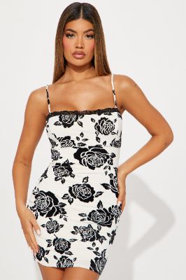 Maya Floral Mini Dress - Ivory/combo sold by Fashion Nova