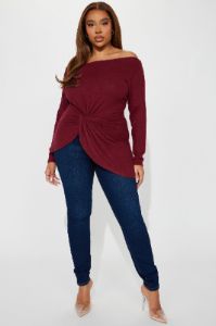 Simply Flawless Off Shoulder Top - Wine sold by Fashion Nova