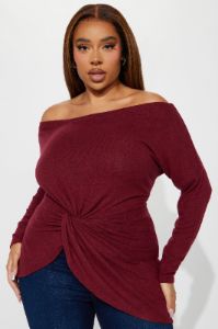 Simply Flawless Off Shoulder Top - Wine sold by Fashion Nova