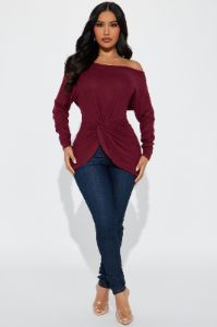Simply Flawless Off Shoulder Top - Wine sold by Fashion Nova