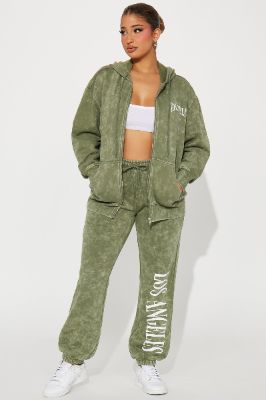 LA Vibes Mineral Wash Jogger Set - Sage sold by Fashion Nova
