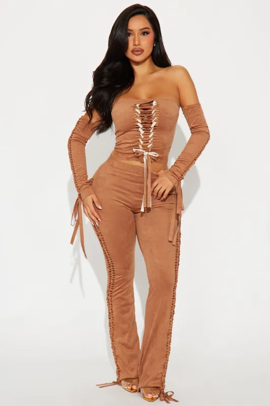 Montana 3 Piece Faux Suede Pant Set - Mocha sold by Fashion Nova