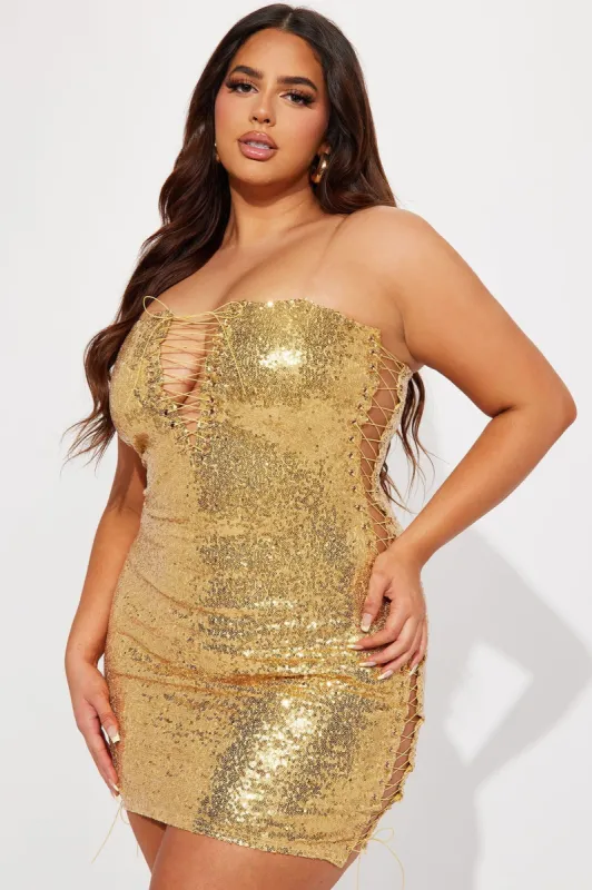 After Party Chic Sequin Mini Dress - Gold sold by Fashion Nova