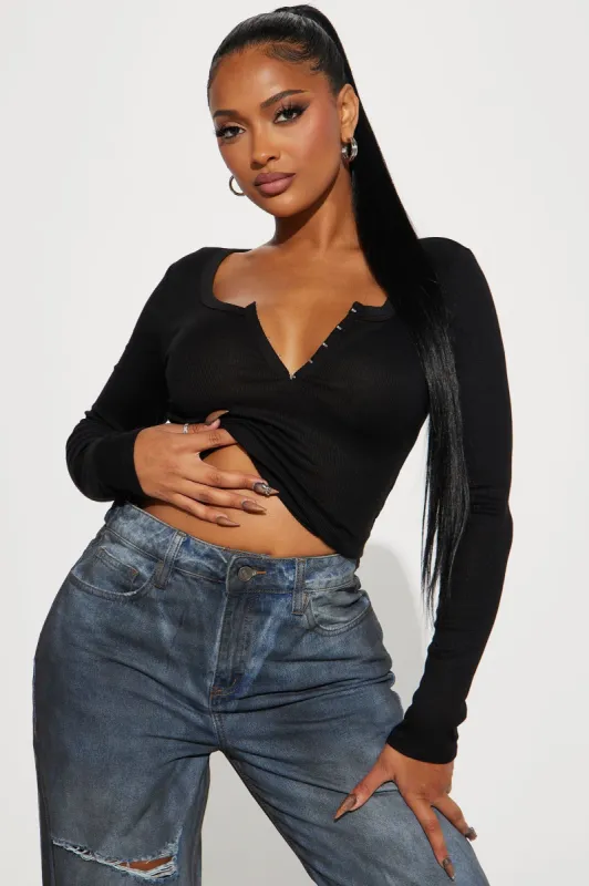 Dawn Ribbed Long Sleeve Top - Black sold by Fashion Nova