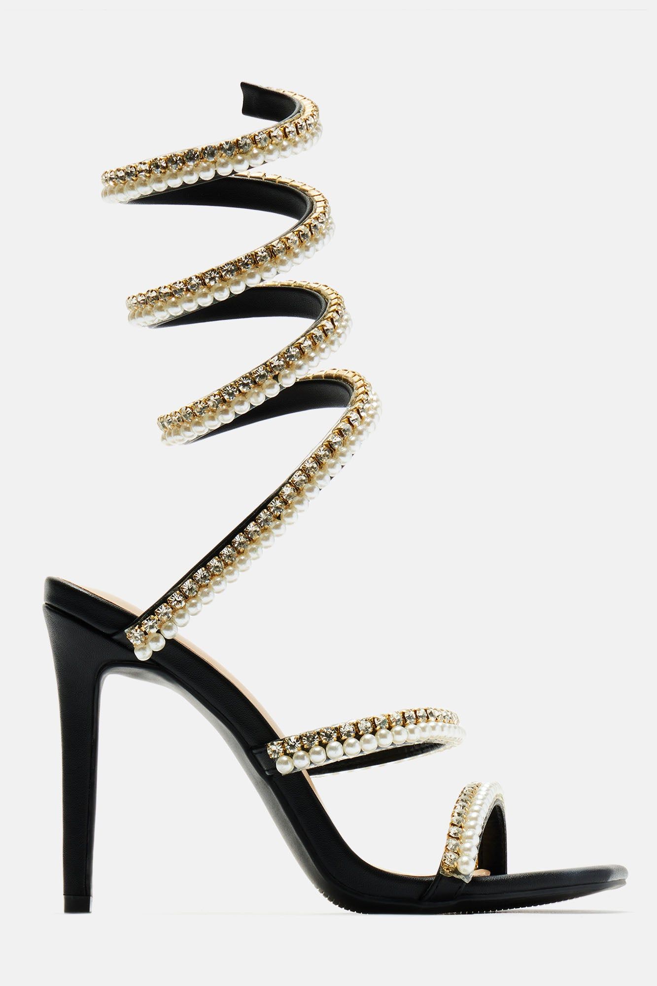 Maeve Embellished Pearl Wrap Up Heels - Black sold by Fashion Nova product image thumbnail 5