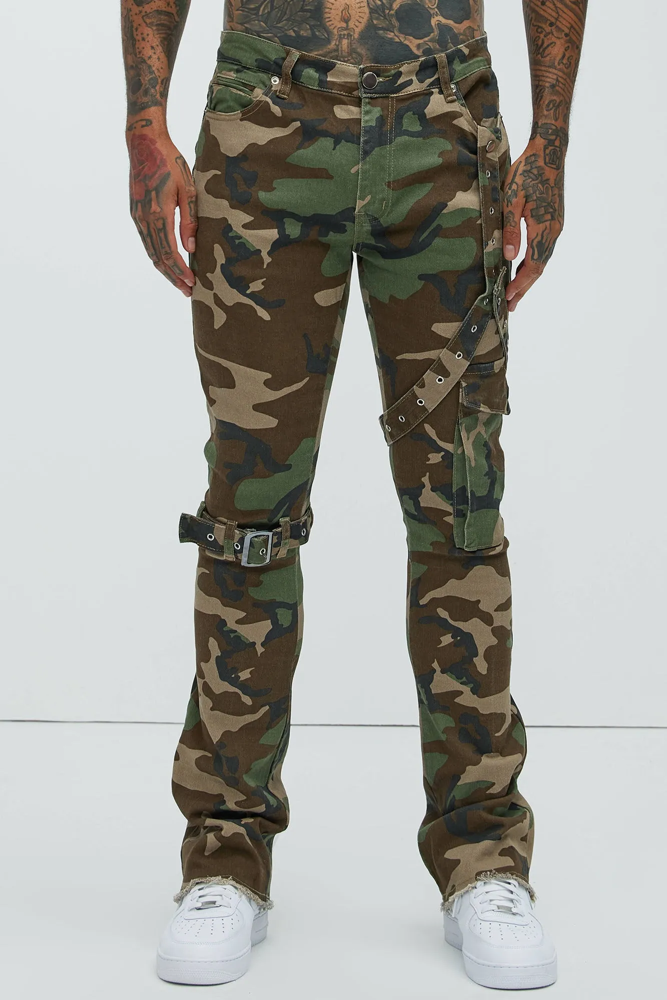 With The Straps Camo Stacked Skinny Flare Pants - Camouflage sold by Fashion Nova product image thumbnail 3