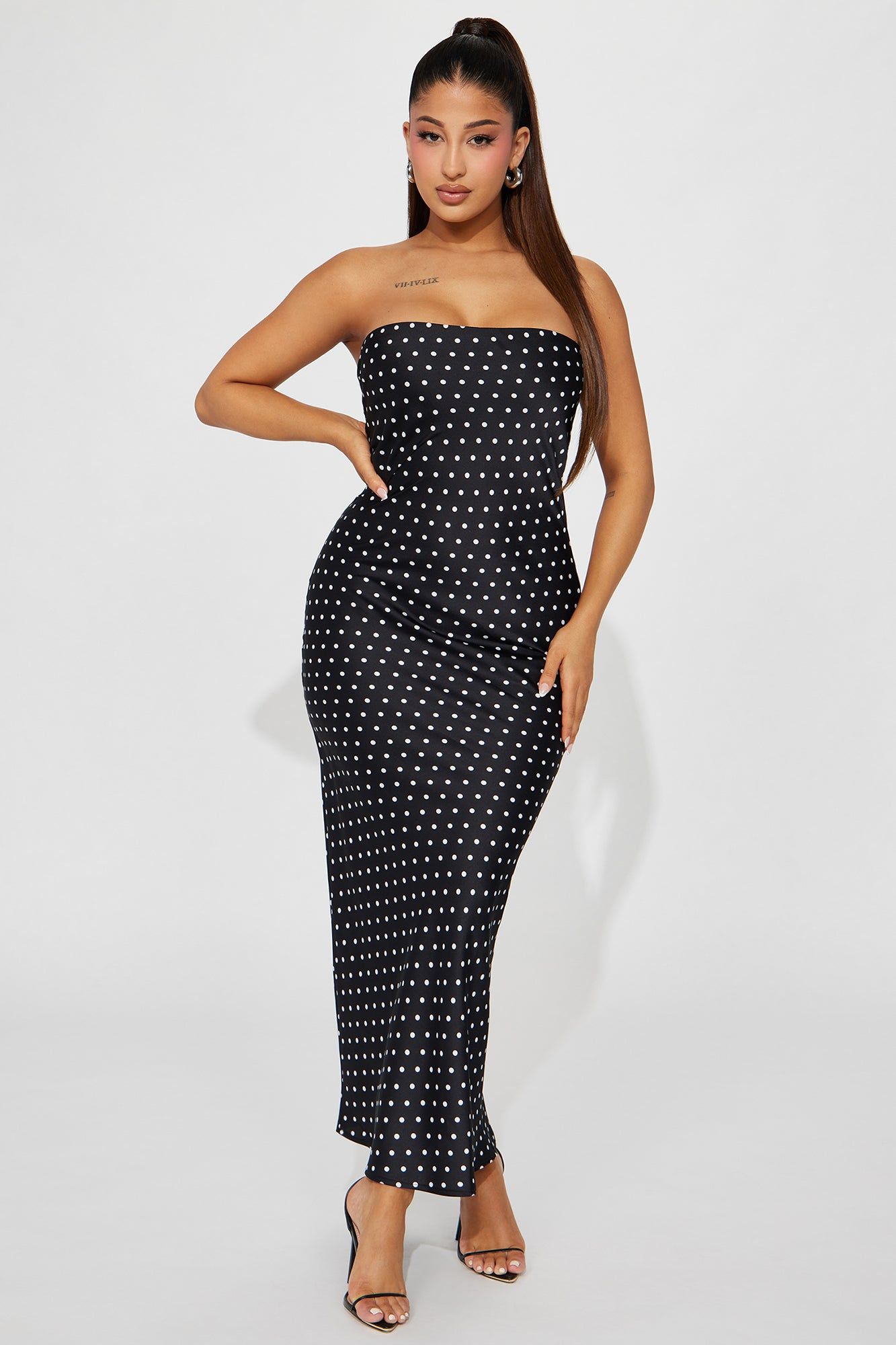 Adeline Satin Maxi Dress - Black/White sold by Fashion Nova