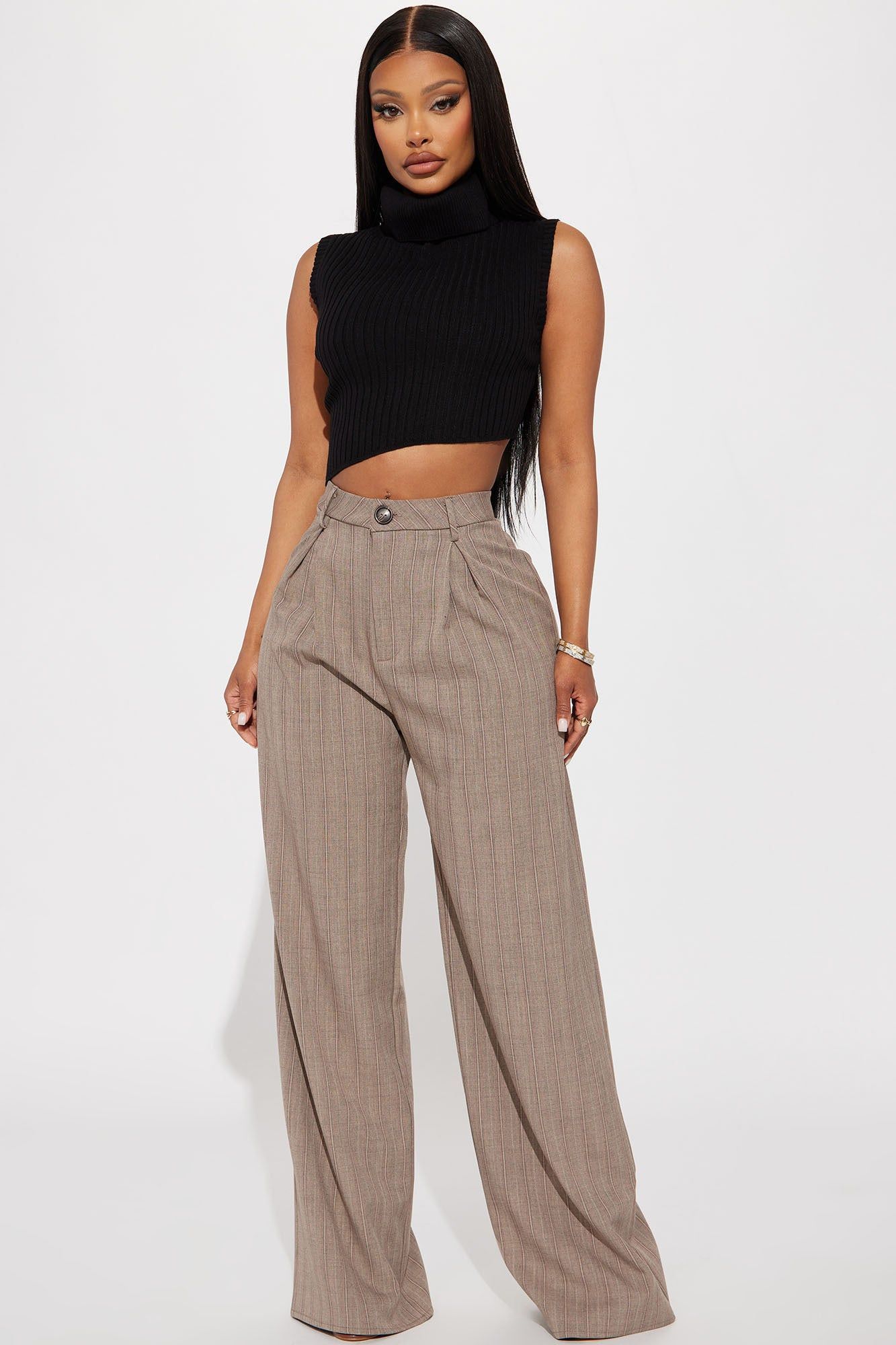 Working Gal Wide Leg Trouser - Brown/combo sold by Fashion Nova product image thumbnail 2