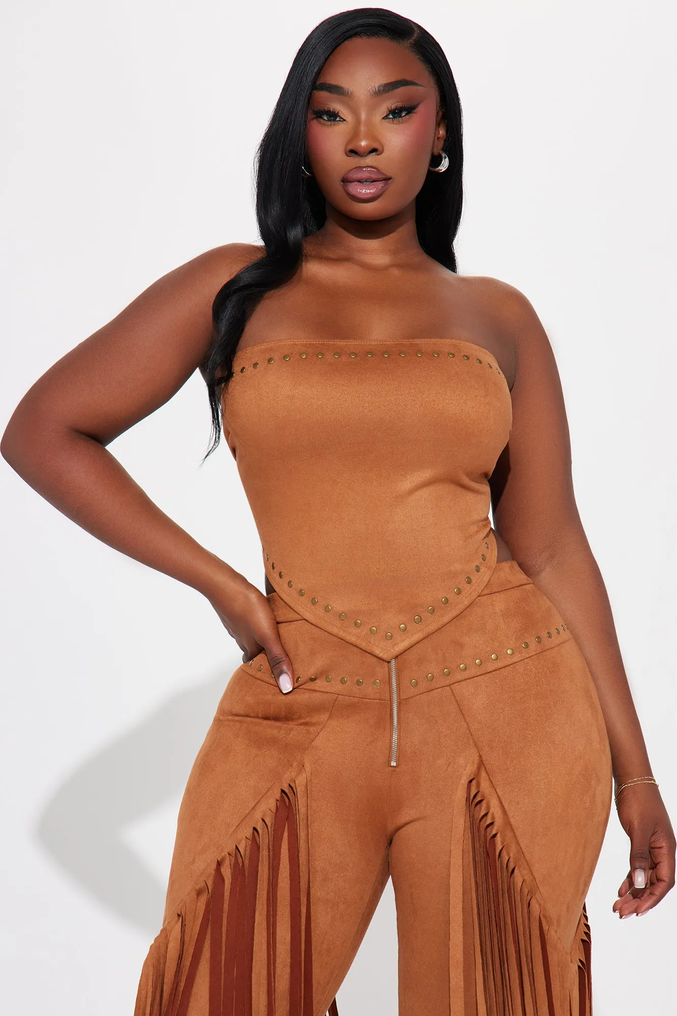 Jolene Faux Suede Fringe Pant Set - Camel sold by Fashion Nova product image thumbnail 5