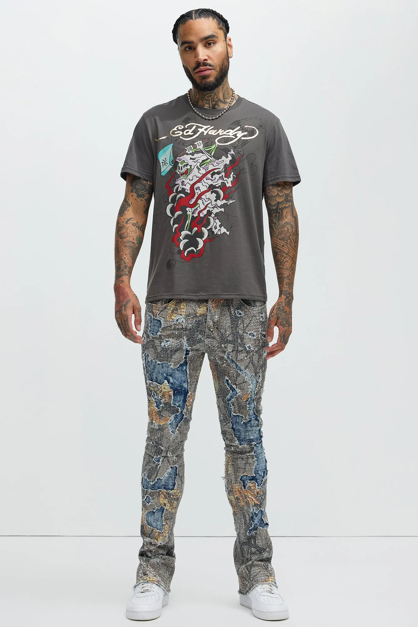 Never Still Real Tree Skinny Flared Pants - Grey/combo sold by Fashion Nova product image thumbnail 2