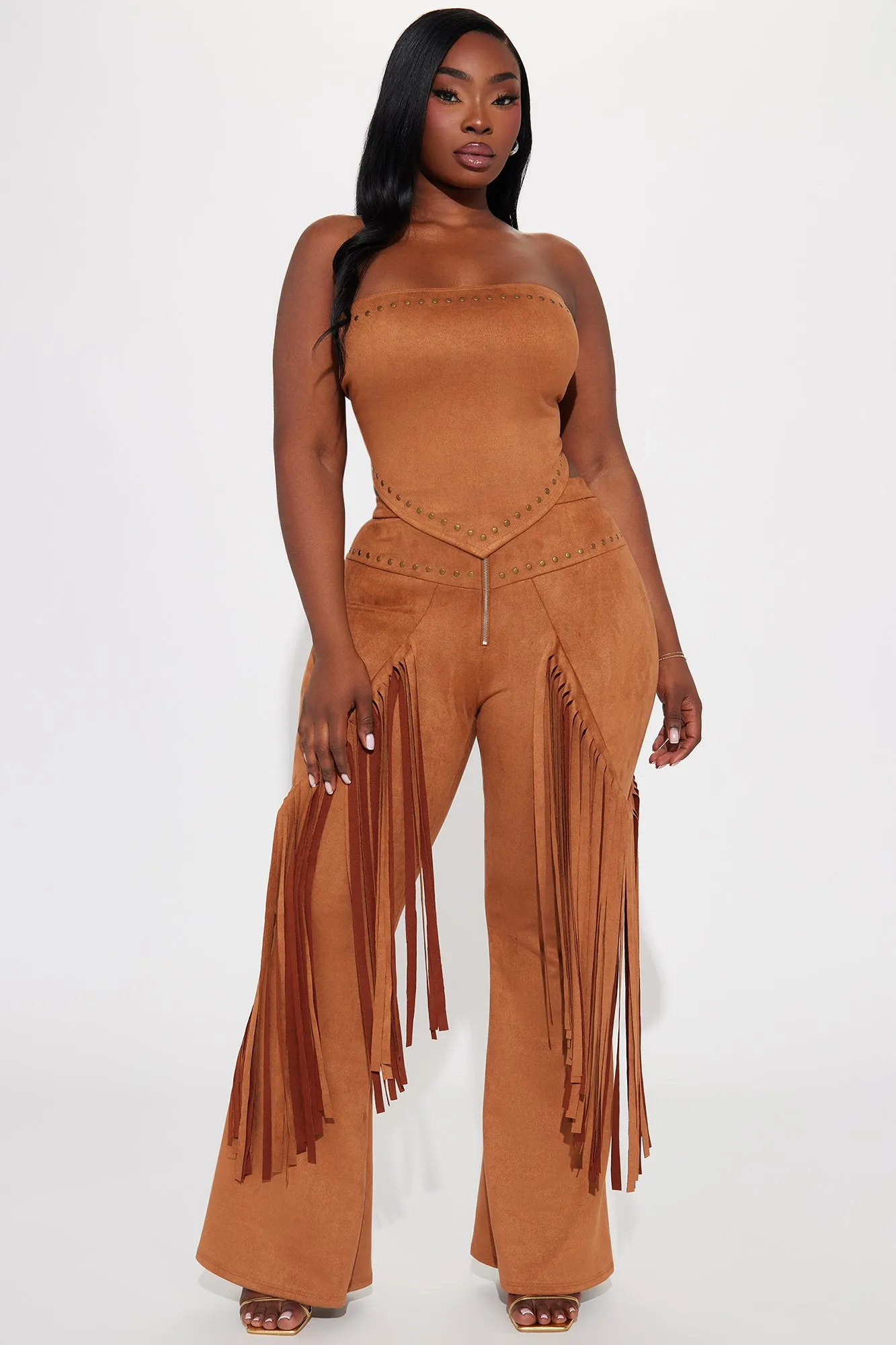 Jolene Faux Suede Fringe Pant Set - Camel sold by Fashion Nova product image thumbnail 4