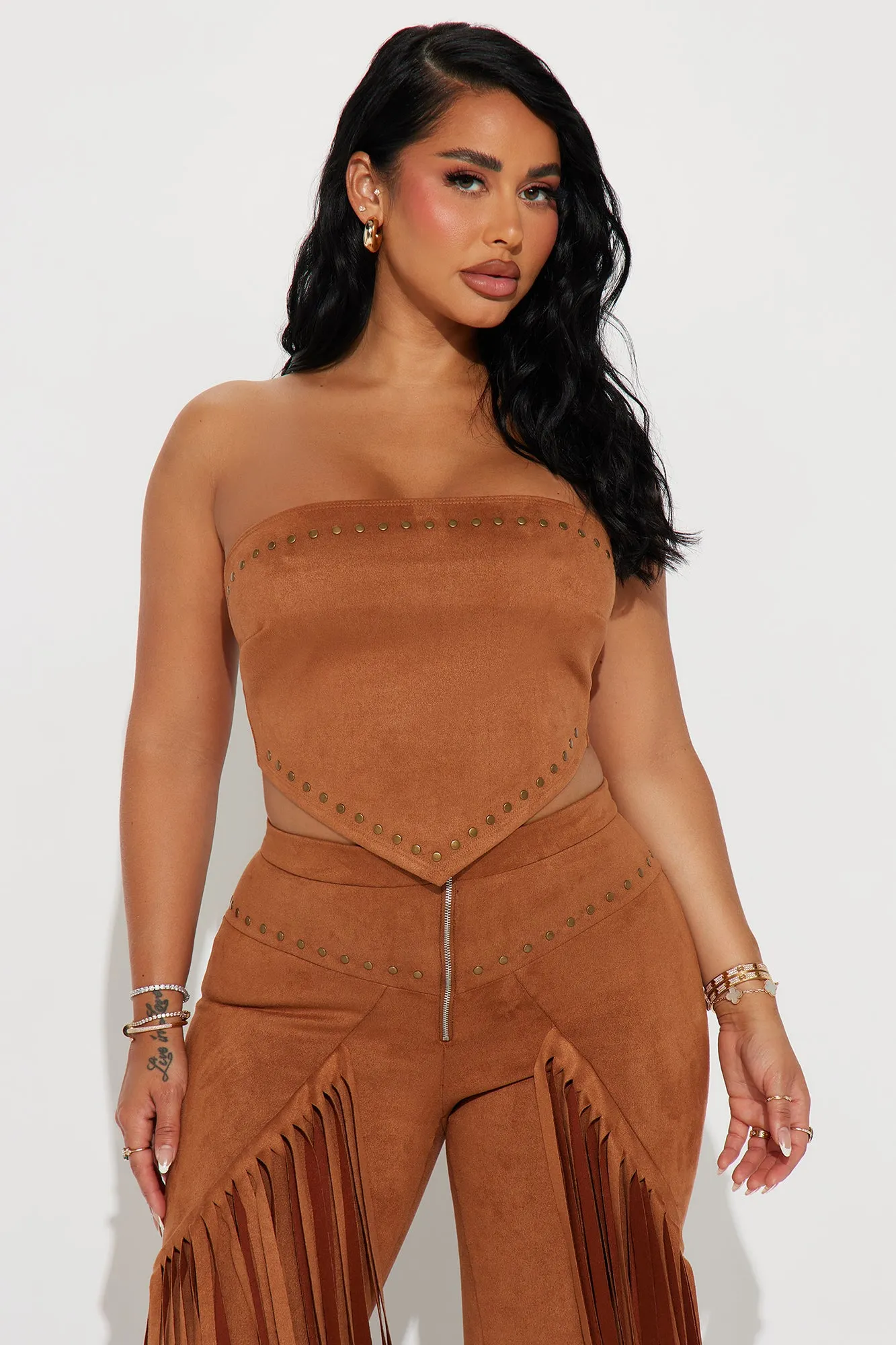 Jolene Faux Suede Fringe Pant Set - Camel sold by Fashion Nova product image thumbnail 2