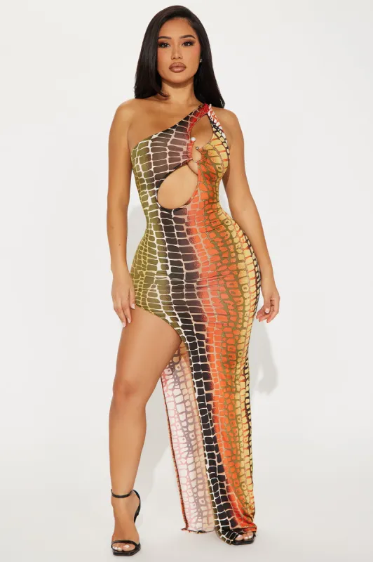 Back It Up Maxi Dress - Olive/combo sold by Fashion Nova
