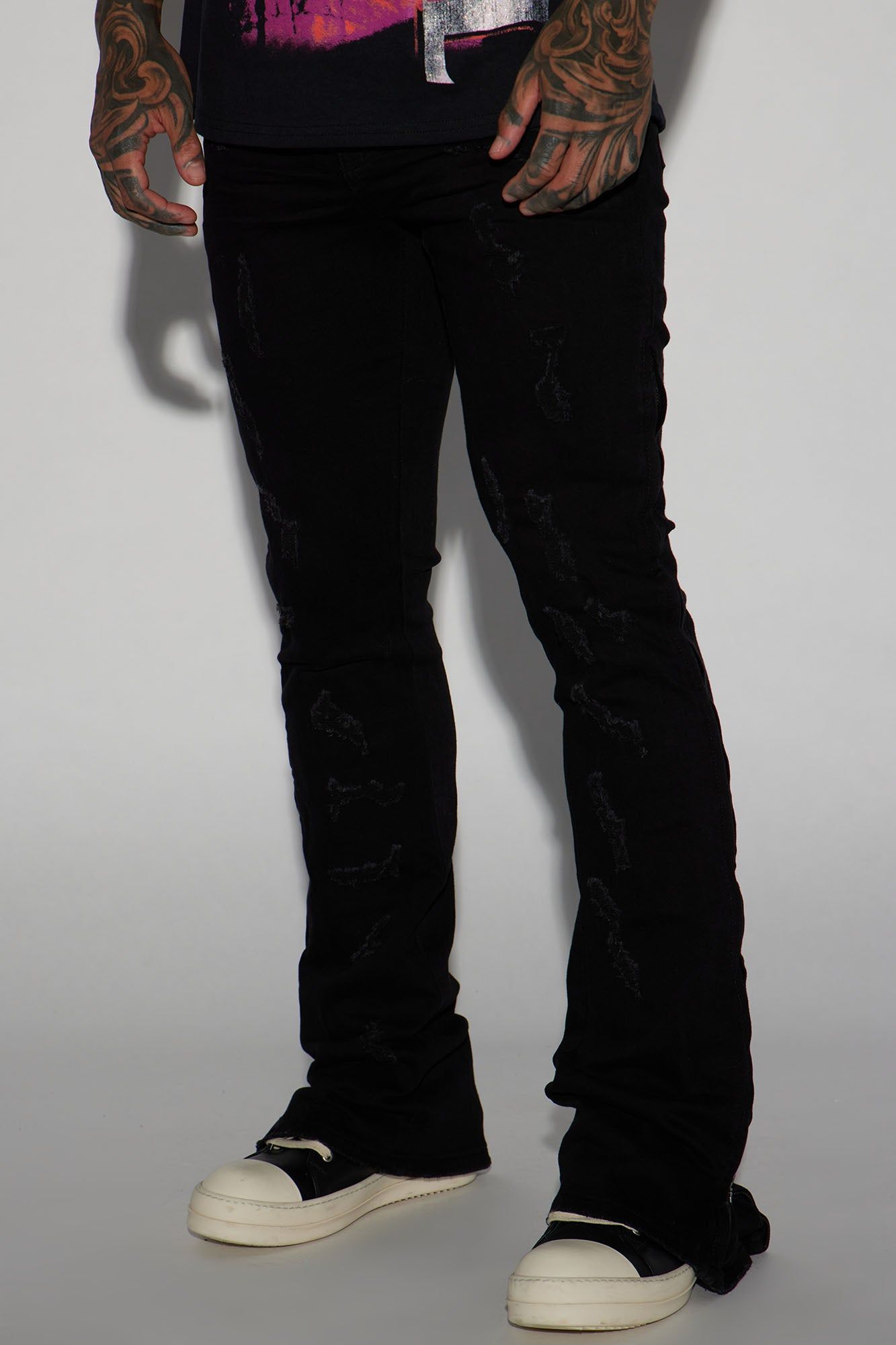 Zip All The Way Stacked Skinny Flare Jeans - Black sold by Fashion Nova