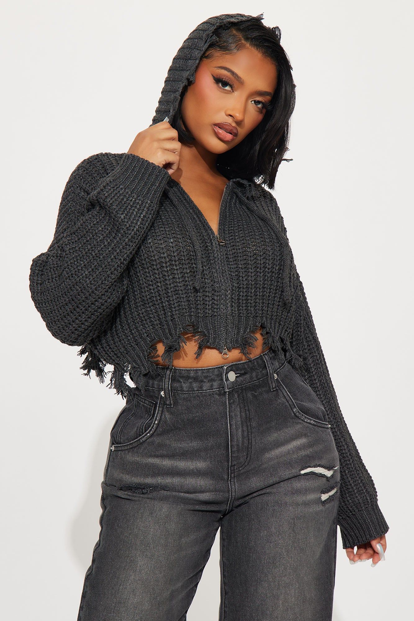 Emery Distressed Cardigan Sweater - Charcoal sold by Fashion Nova product image thumbnail 3