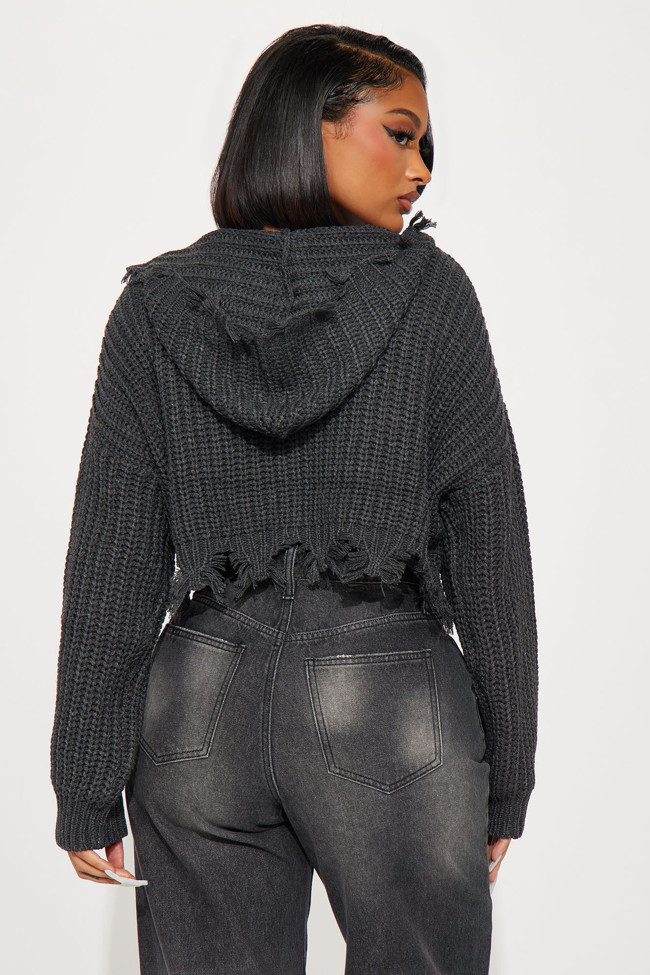 Emery Distressed Cardigan Sweater - Charcoal sold by Fashion Nova product image thumbnail 4