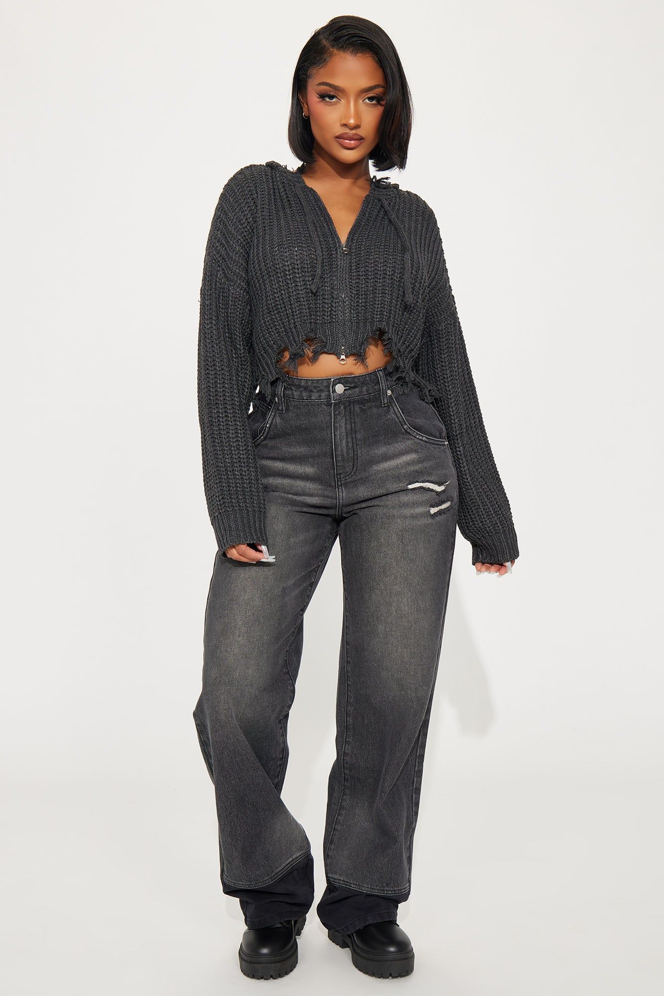 Emery Distressed Cardigan Sweater - Charcoal sold by Fashion Nova product image thumbnail 2