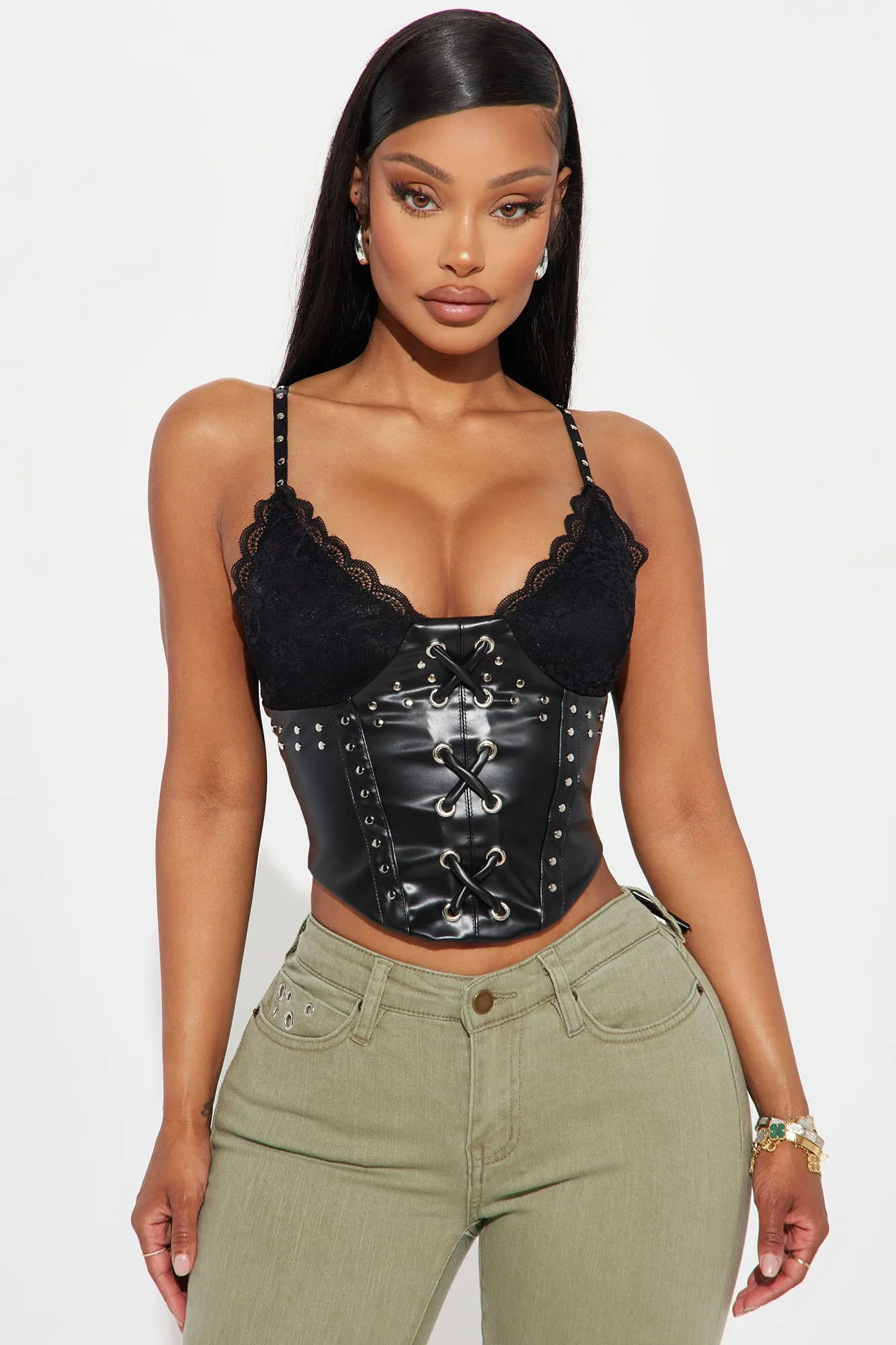 Try Me Leather Corset Top - Black sold by Fashion Nova