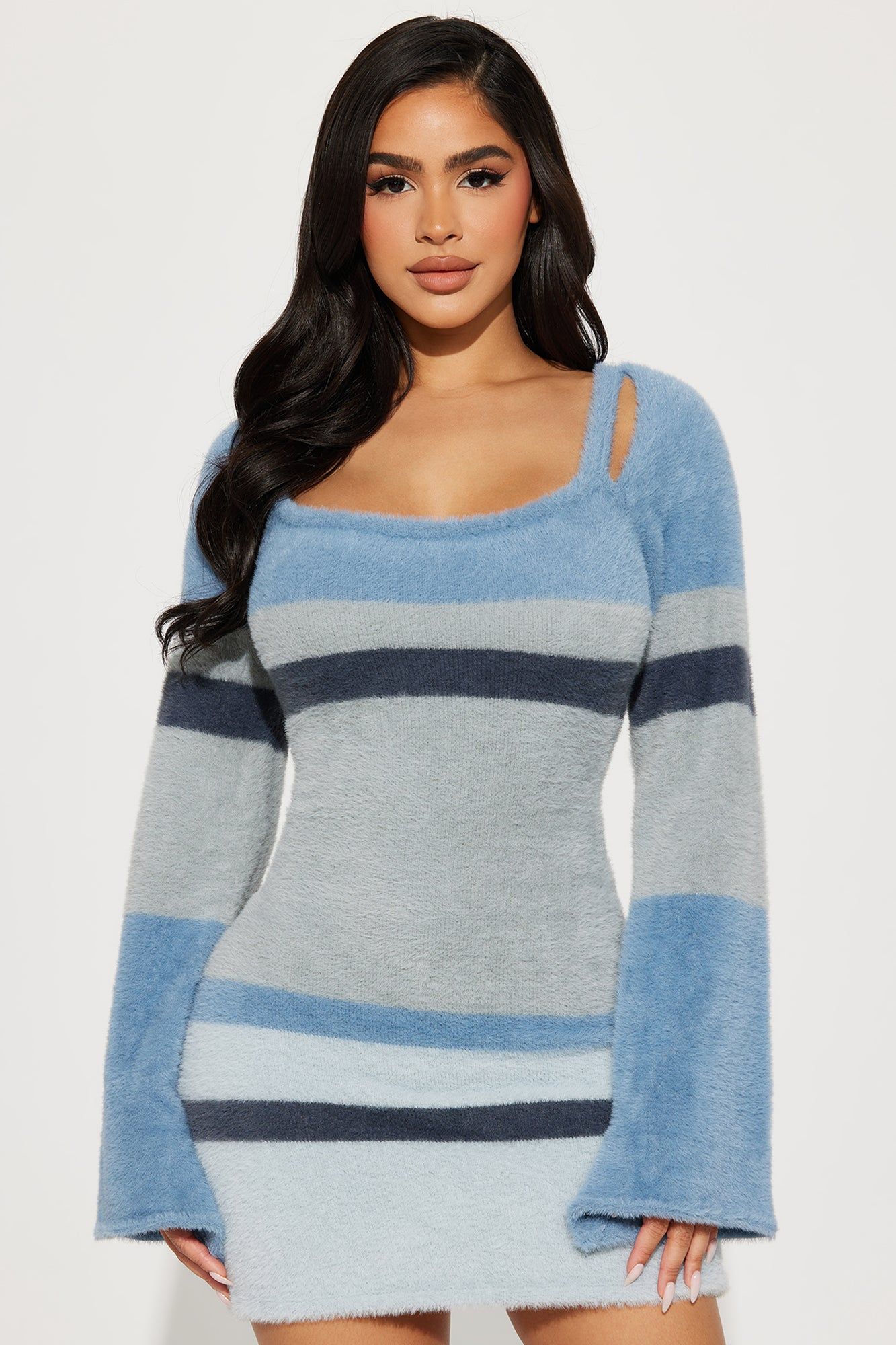 Harlow Sweater Mini Dress - Blue/combo sold by Fashion Nova