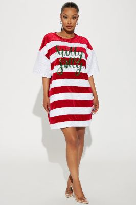 Holly Jolly Sequin T-Shirt Dress - Green/combo | Parallel