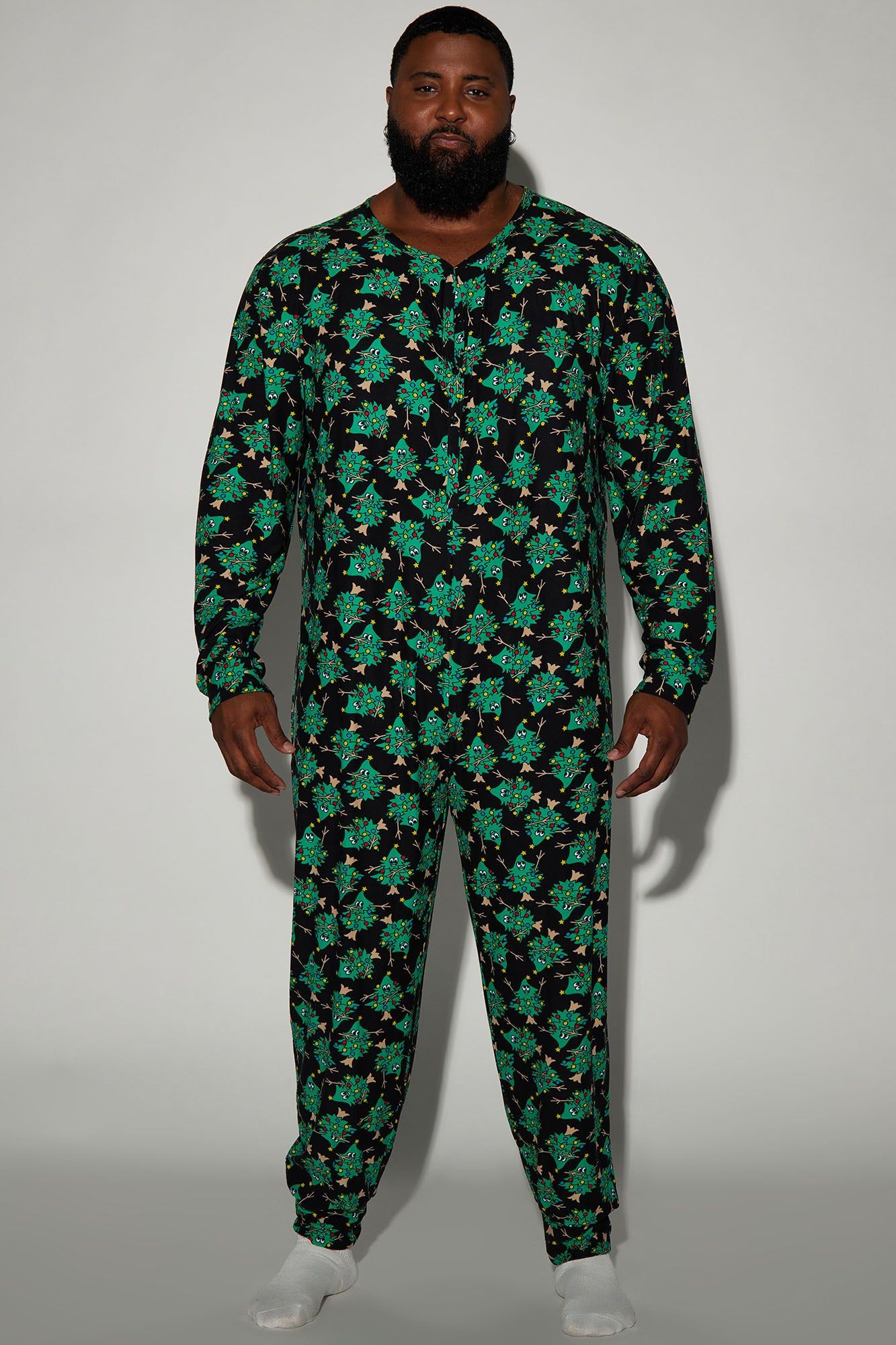 Rockin' Around The Christmas Tree Holiday PJ Onesie - Green/combo sold by Fashion Nova product image thumbnail 4