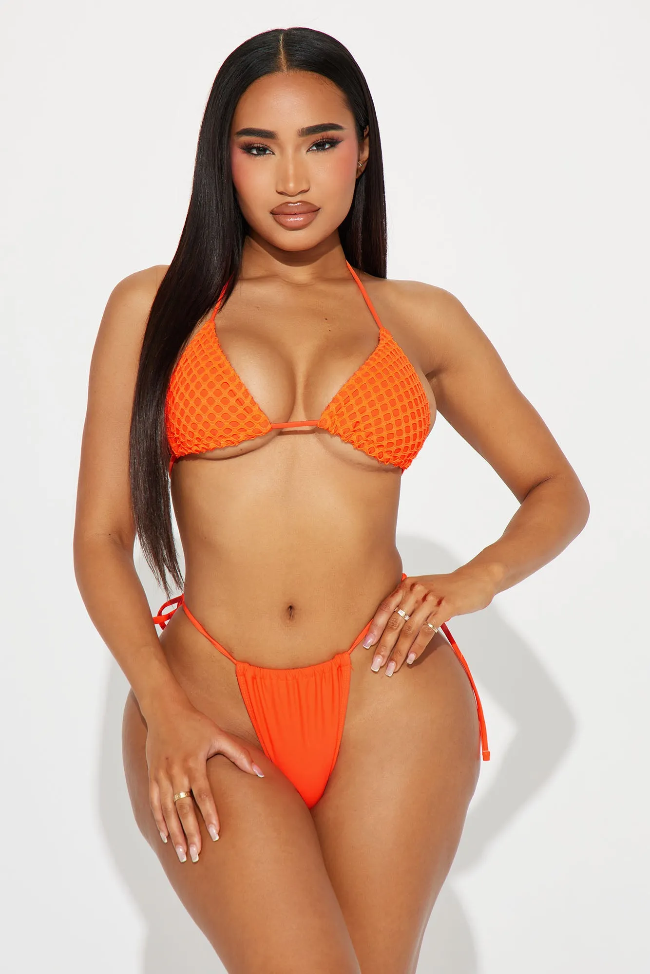 Built For Summer Fishnet 3 Piece Bikini Set - Orange sold by Fashion Nova product image thumbnail 2