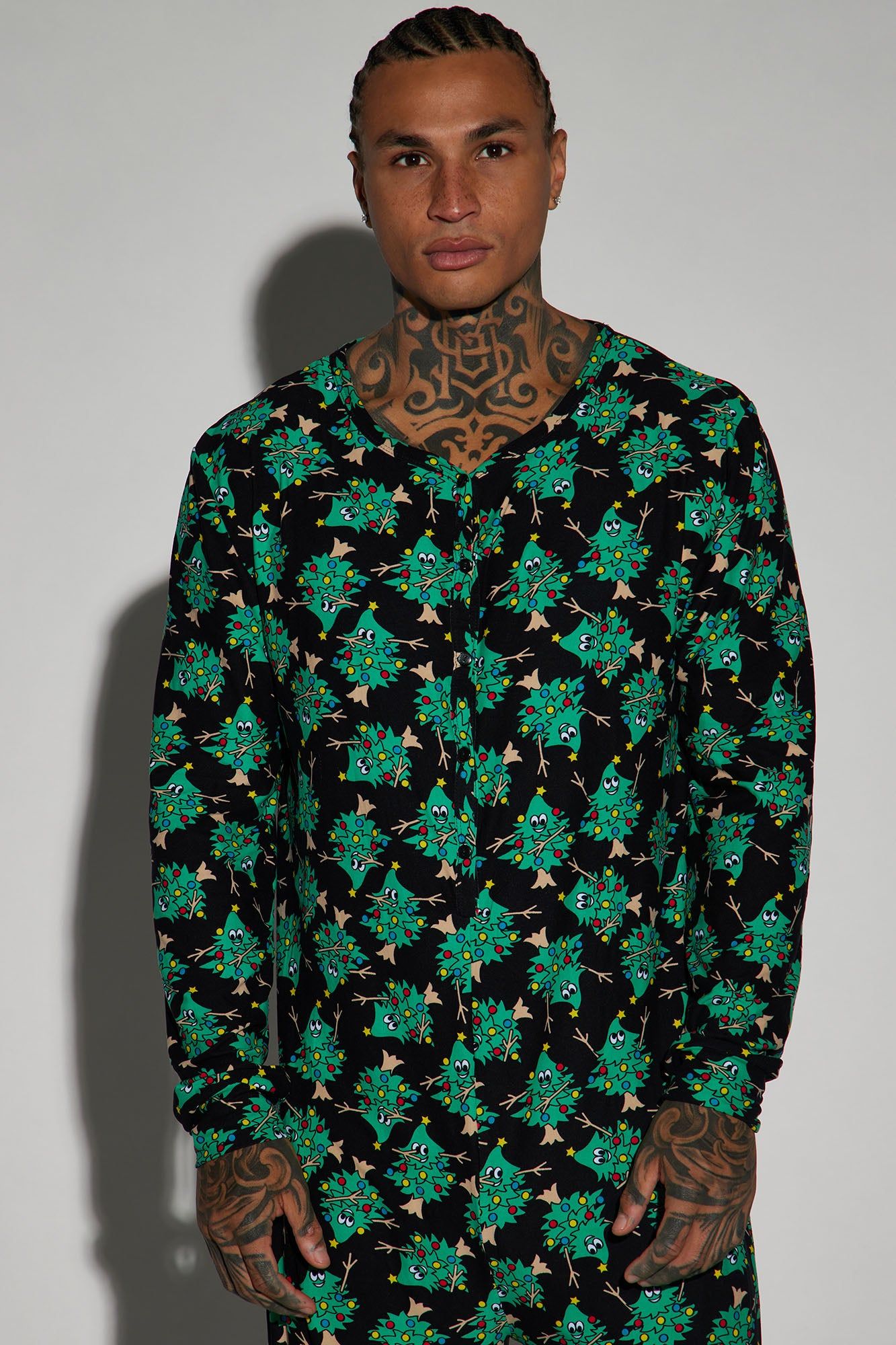 Rockin' Around The Christmas Tree Holiday PJ Onesie - Green/combo sold by Fashion Nova product image thumbnail 3