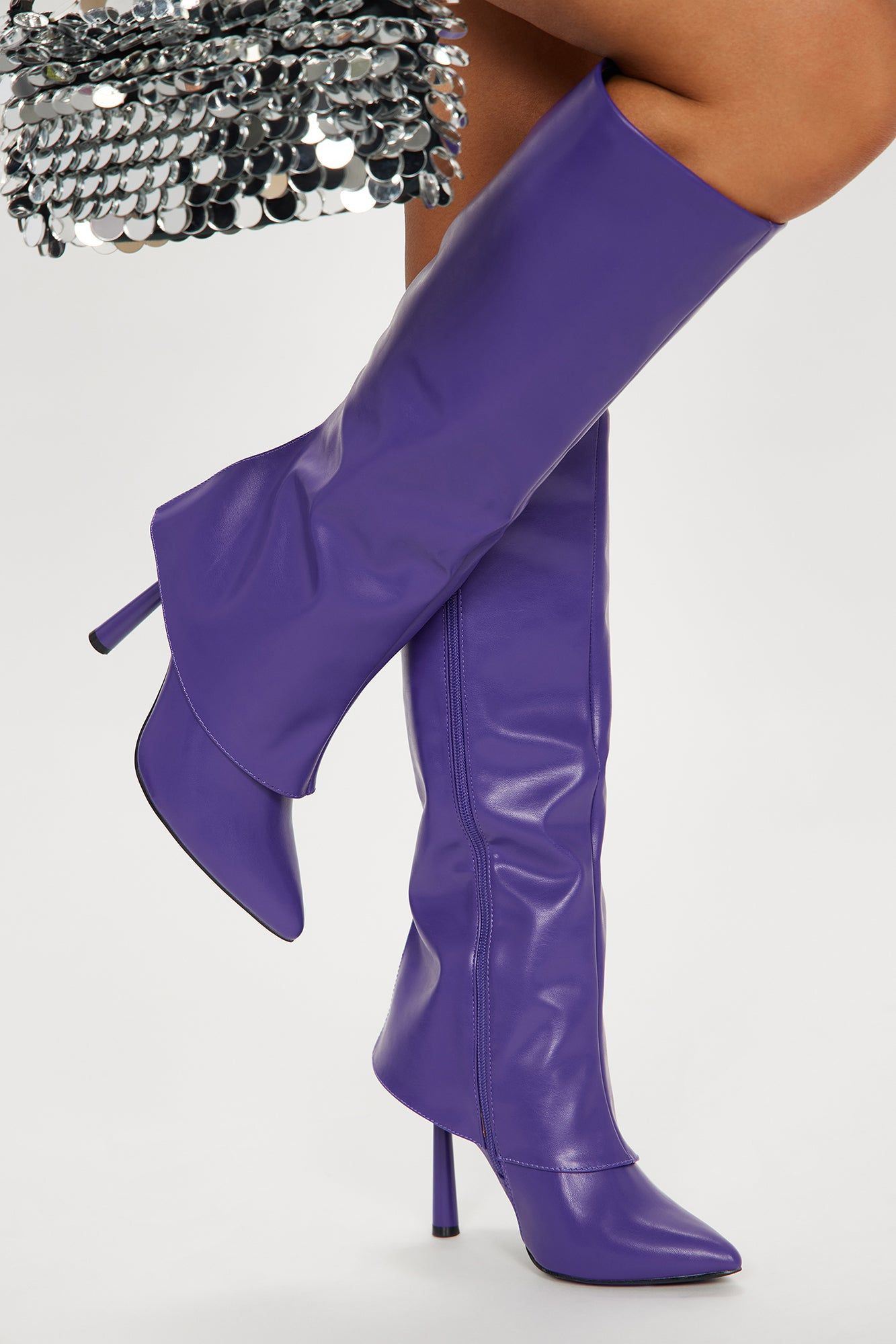 Night On The Town Knee High Heeled Boots - Purple sold by Fashion Nova