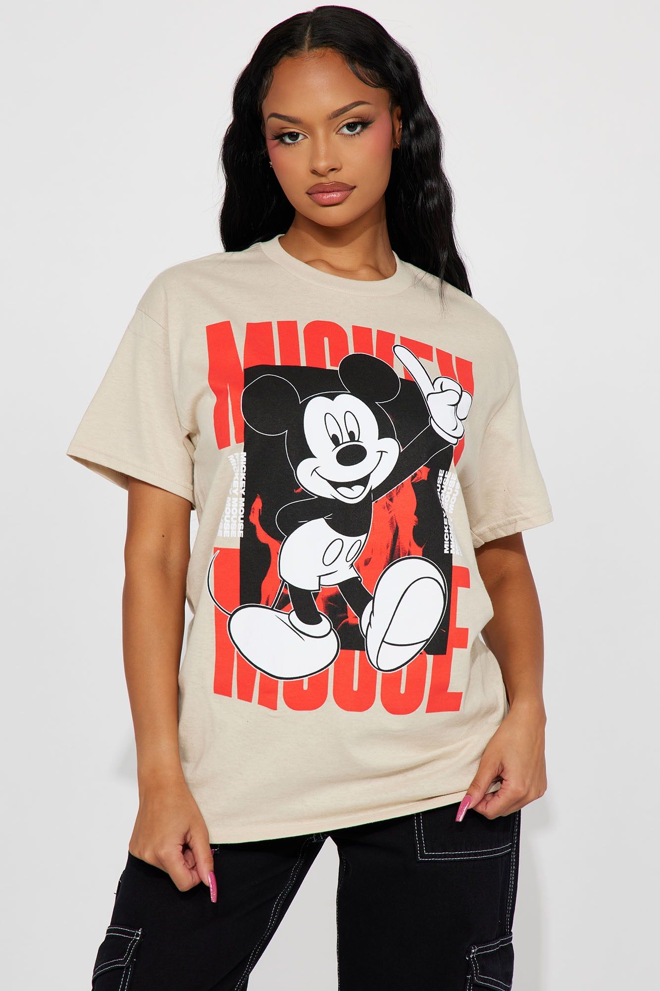 Hey Mickey Mouse Graphic Tee - Sand sold by Fashion Nova