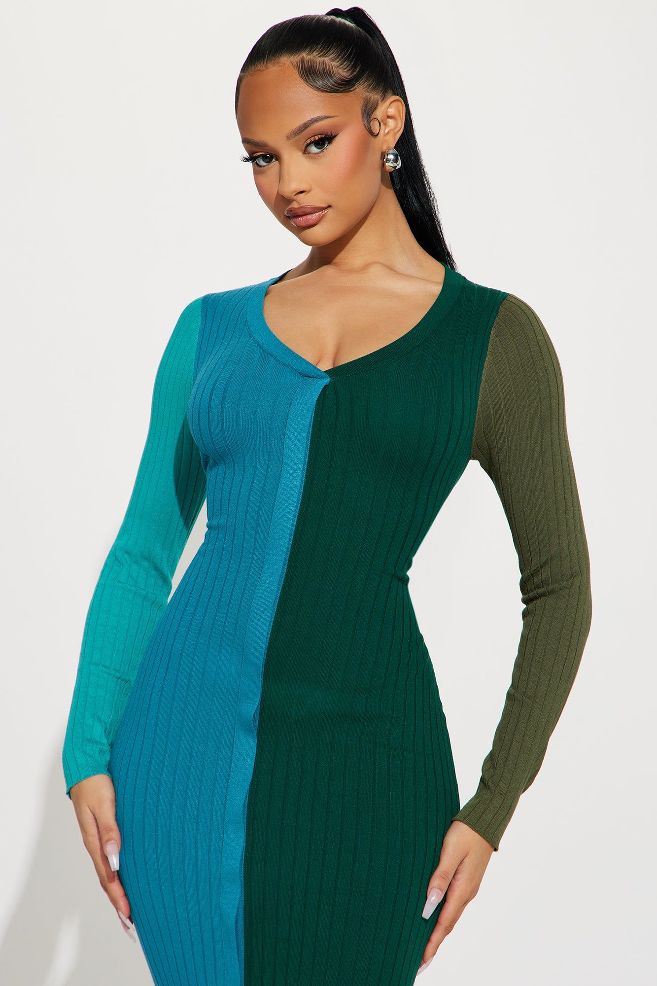 Elissa Sweater Maxi Dress - Green/combo sold by Fashion Nova product image thumbnail 2