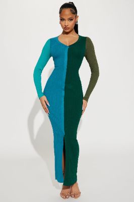 Elissa Sweater Maxi Dress - Green/combo sold by Fashion Nova