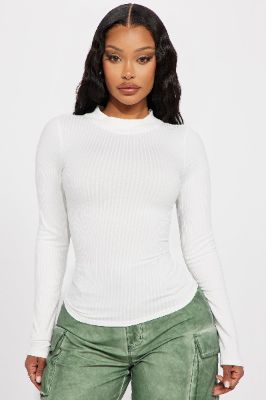 Rita Ribbed Long Sleeve Tee - White made by Fashion Nova