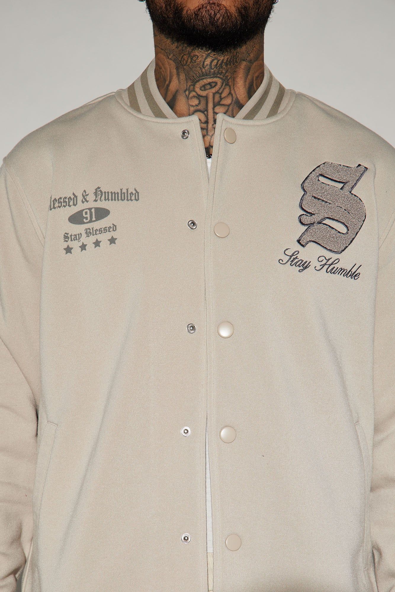 Stay Humble Varsity Jacket - Sand sold by Fashion Nova product image thumbnail 3