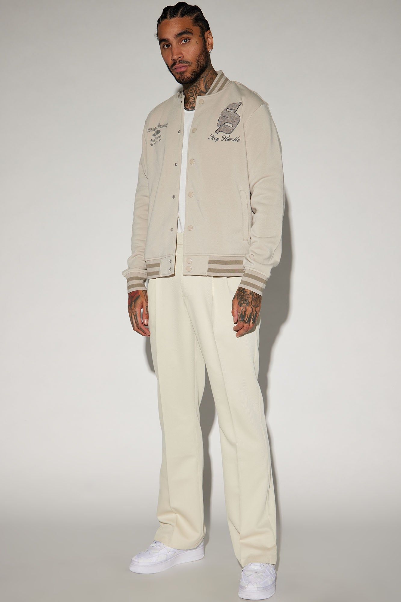 Stay Humble Varsity Jacket - Sand sold by Fashion Nova product image thumbnail 2